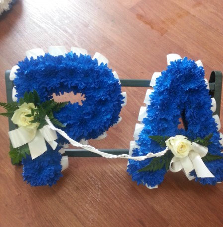 Floral letters in blue and white